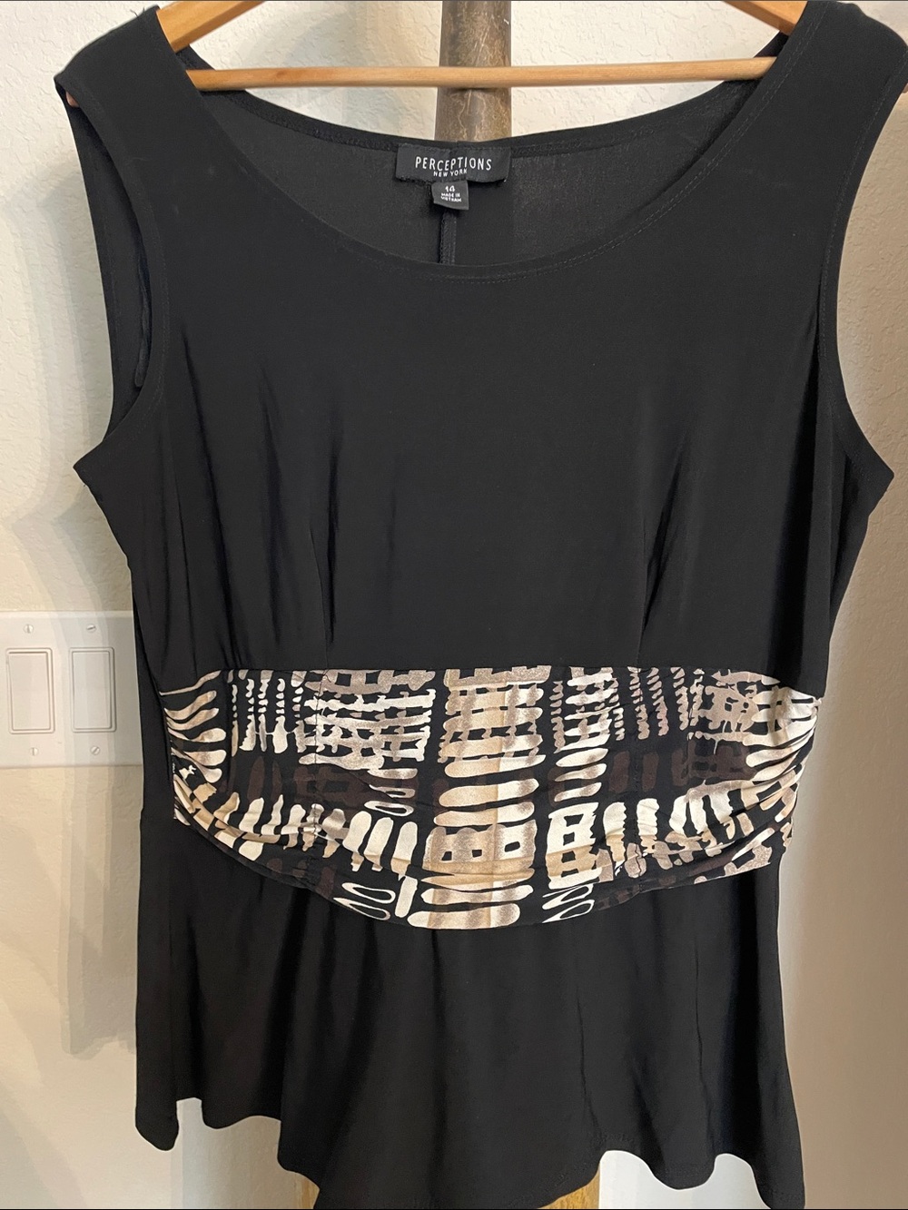 Perceptions Black Tank with Beige & Cream Patterned Waistband